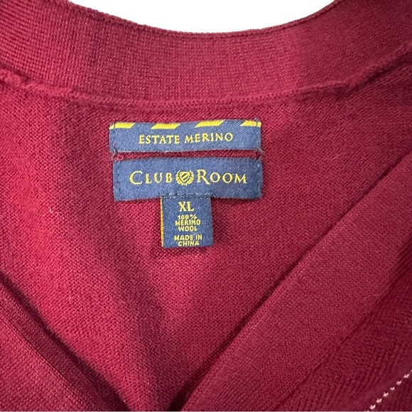 Club Room Estate Merino Wool Men Red White Argyle Sleeveless Sweater Vest Sz XL - Picture 12 of 14